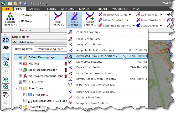 Automated Draw Cross Sections input ribbon menu command