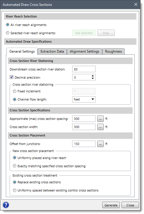 Automated Draw Cross Sections dialog box 
