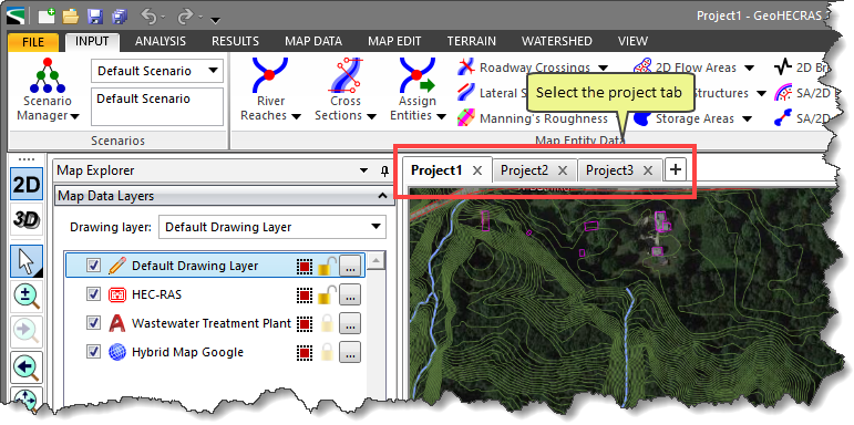 Selecting project tab
