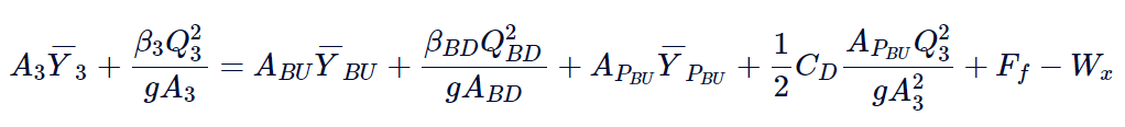 equation for momentum balance from section BU to section 3