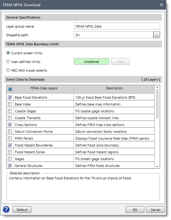 FEMA NFHL Download dialog box