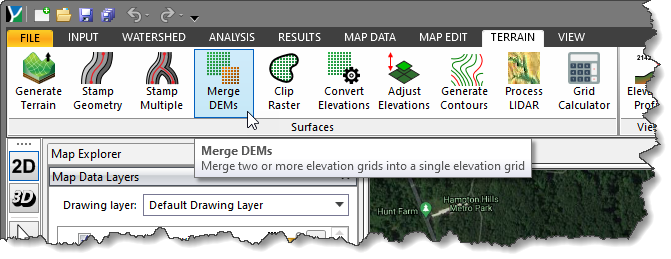 Merge DEMs Terrain ribbon menu command