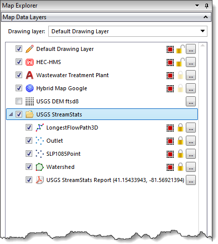 USGS StreamStats Map Data Layers Panel
