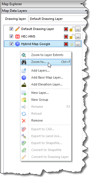 Map Data Layers Panel - Zoom To Command