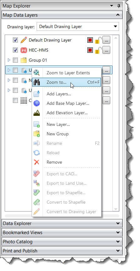 Map Data Layers Panel - Zoom To command
