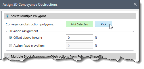 [Pick] button - Assign 2D Conveyance Obstructions dialog box
