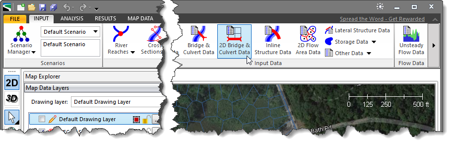 2D Bridge & Culvert Data input ribbon menu command