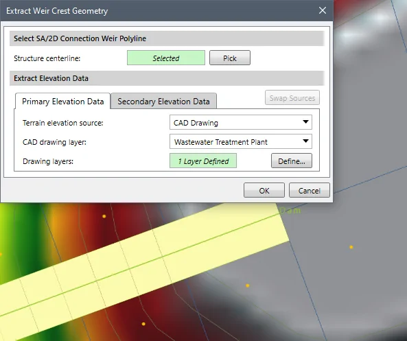 Extract weir crest geometry dialog box