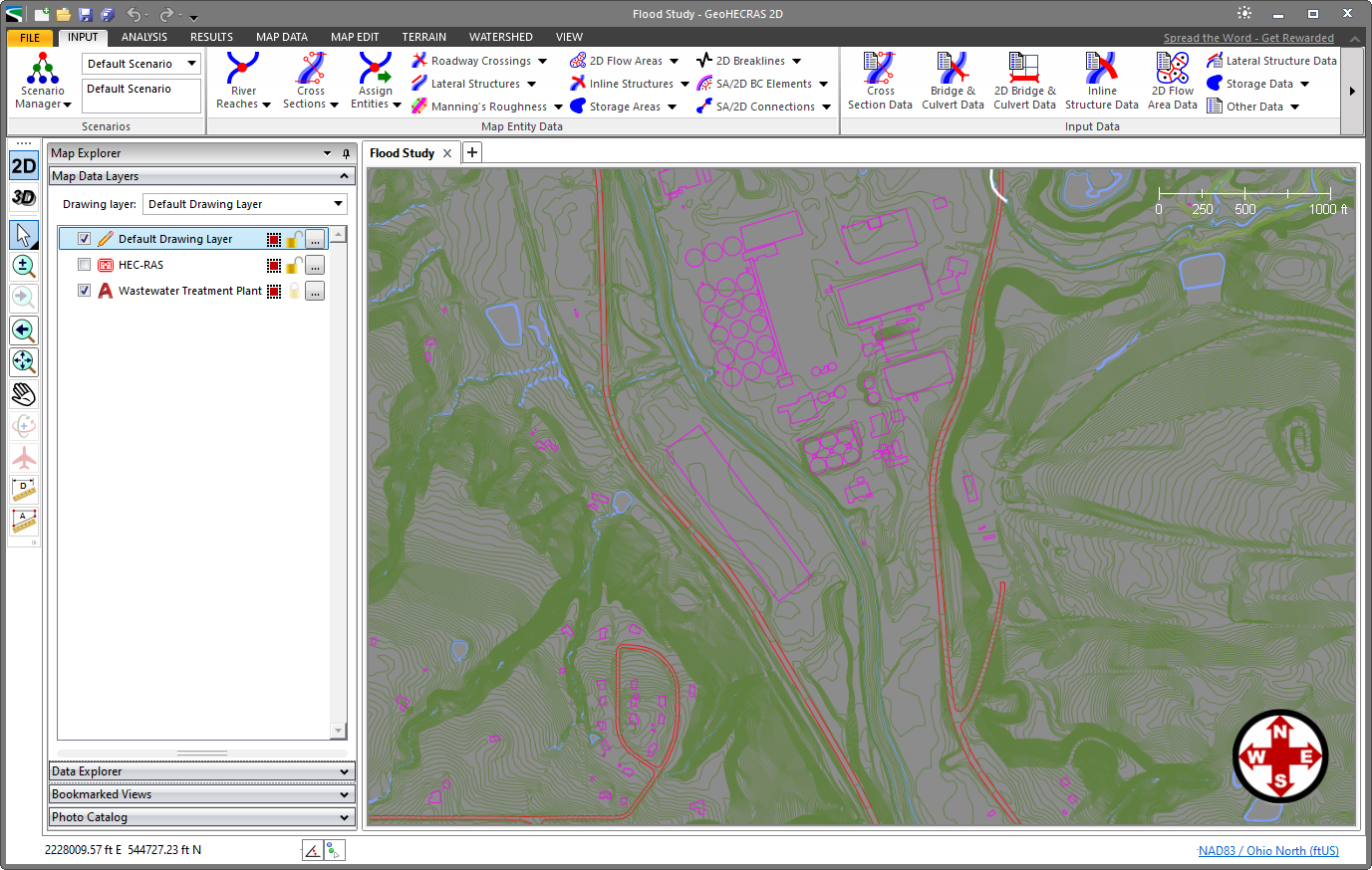 MicroStation drawing file loaded into the Map View and Map Data Layers panel