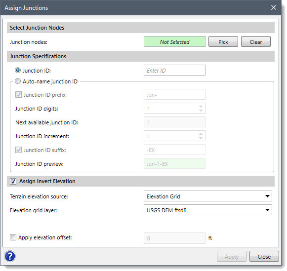 Assign Junctions dialog box