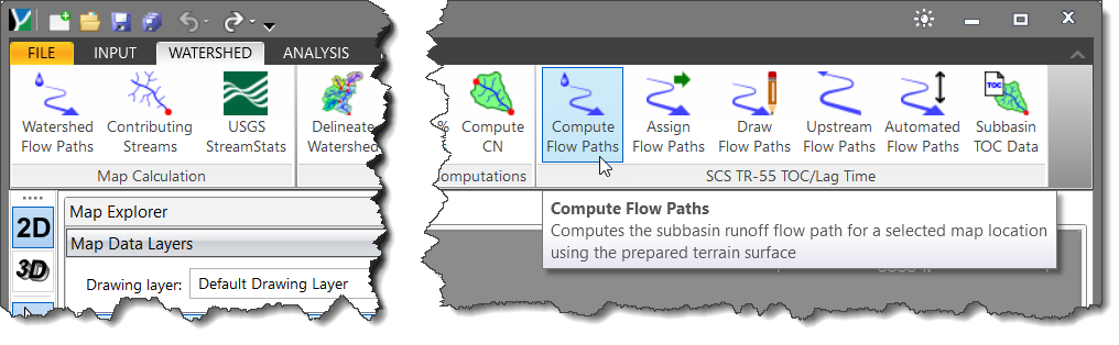Watershed Ribbon Menu - Compute Flow Paths Command
