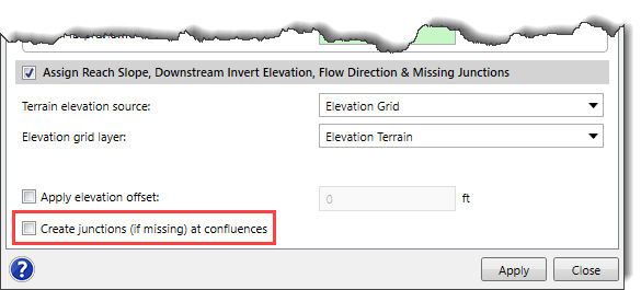 Create junctions (if missing) at confluences checkbox option