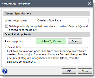 Watershed Flow Paths command dialog box