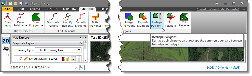 Reshape Polygons ribbon menu command