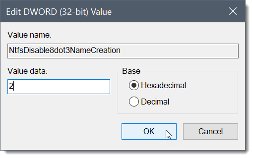 Edit DWORD (32-bit) Value Dialog Box