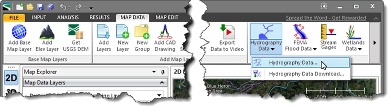 Hydrography Data map data ribbon menu command
