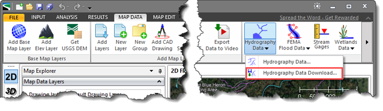 Hydrography Data Download map data ribbon menu command