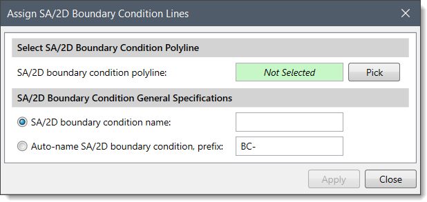 Assign SA/2D Boundary Condition Lines Dialog Box 1