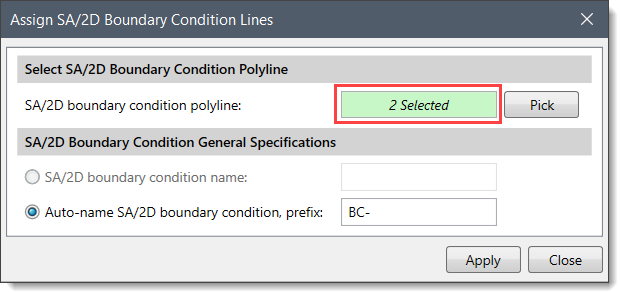Assign SA/2D Boundary Condition Lines Dialog Box 2