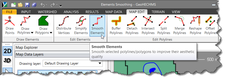Map Edit ribbon menu - Smooth Elements command