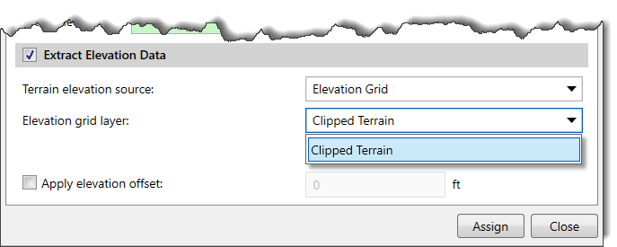 Elevation grid layer dropdown menu - elevation layer