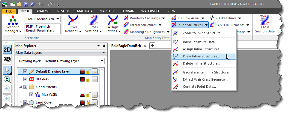Draw inline structure ribbon menu command