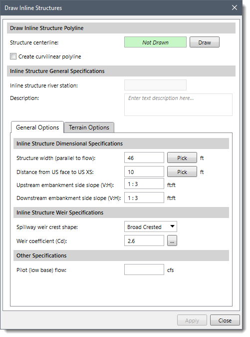 Draw inline structure dialog box