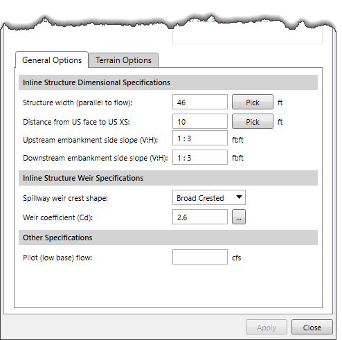 General options tabbed panel