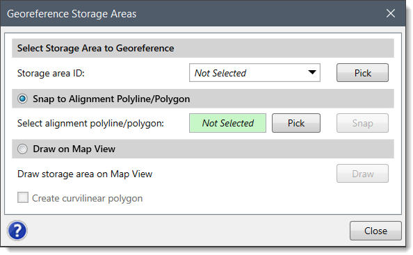 Georeference Storage Areas command dialog box