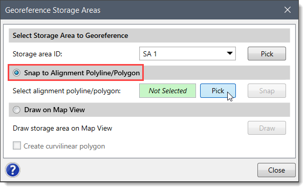 Select alignment polyline/polygon [Pick] button