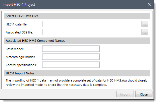 Import HEC-1 Project dialog box