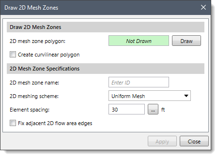 Draw 2D Mesh Zones dialog box