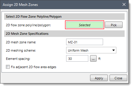 2D flow zone polyline/polygon read-only field