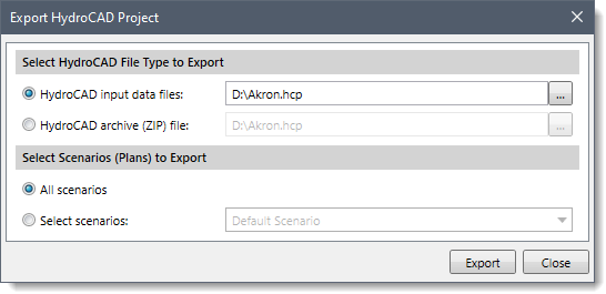 Export HydroCAD Project dialog box