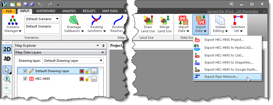 Export Pipe Network input ribbon menu command