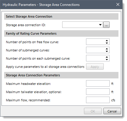 Hydraulic Parameters - Storage Area Connections dialog box