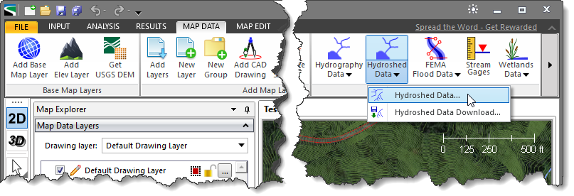 Hydroshed Data map data ribbon menu command