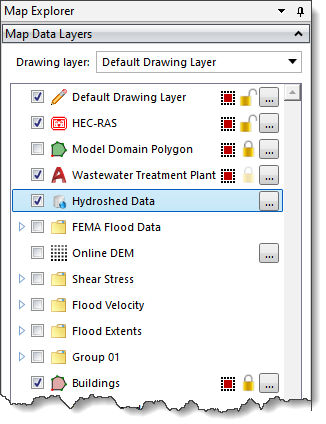 Hydroshed Data Map Data Layers panel