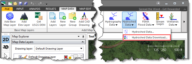 Hydroshed Data Download map data ribbon menu command