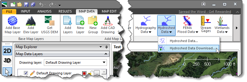 Hydroshed Data Download map data ribbon menu command