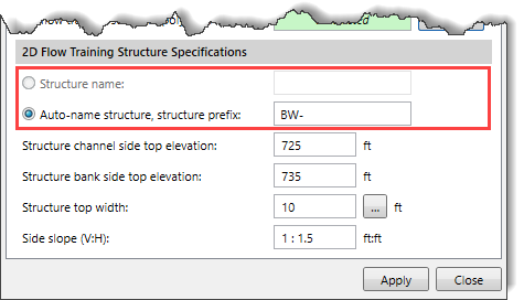 Assign 2D Flow Training Structure Specifications section