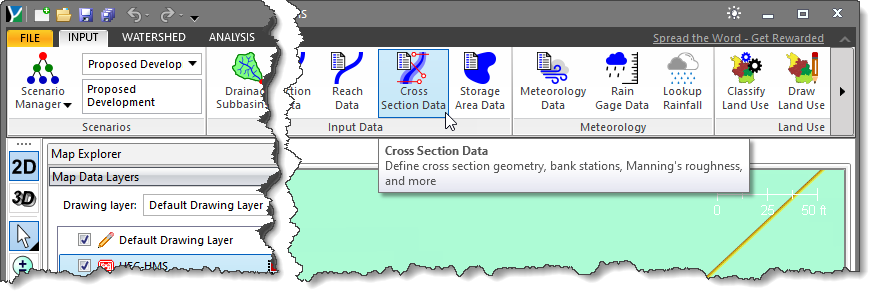 Cross Sections Data Input ribbon menu command