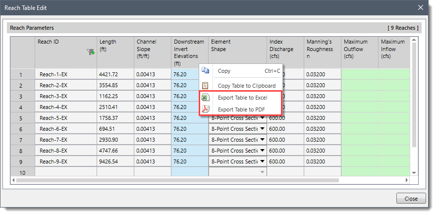 Exporting data to Excel or PDF