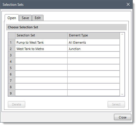 Open Selection Set dialog box