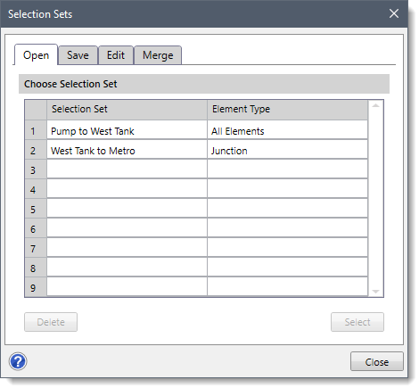 Open Selection Set dialog box
