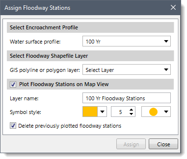 Assign Floodway Stations dialog box