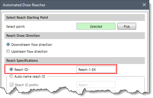 Reach ID radio button option in the Reach Specifications section