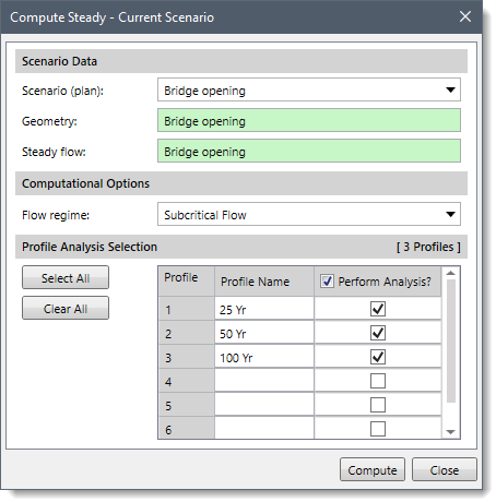 Compute Steady – Current Scenario dialog box