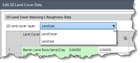2D land cover layer dropdown entry