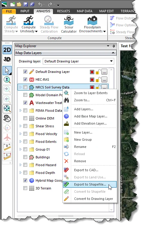 Export to Shapefile right-click context menu command in the Map Data Layers panel